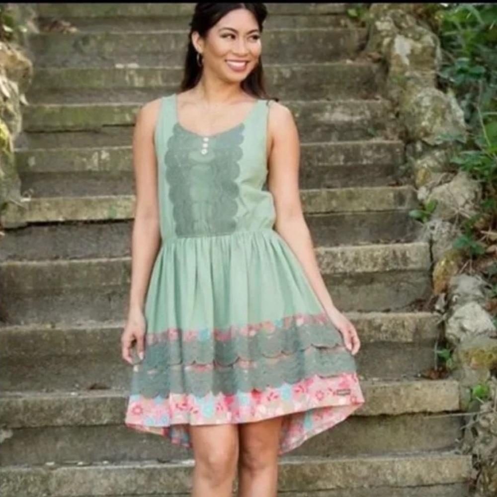 Matilda Jane Light Rising Sleeveless Lace Womens Dress Olive Feminine Pockets S